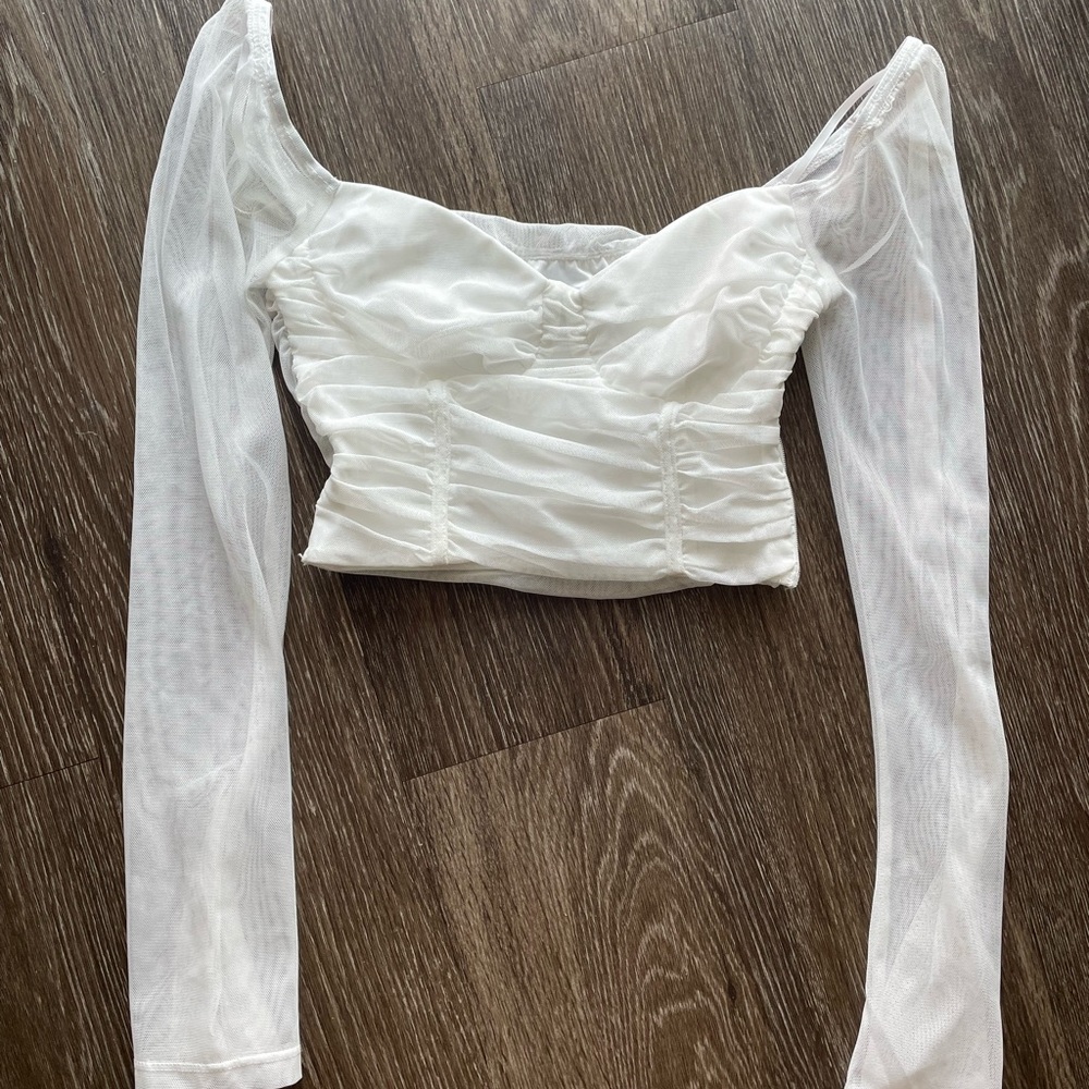 Princess Polly White Ruched Long Sleeve Crop Top